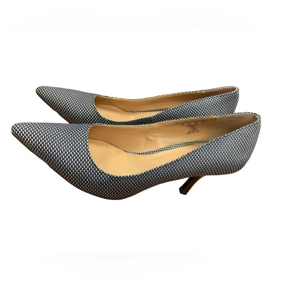 Charles Jourdan Textured Blue & Cream Kitten Heels Size 7.5 - Picture 3 of 10